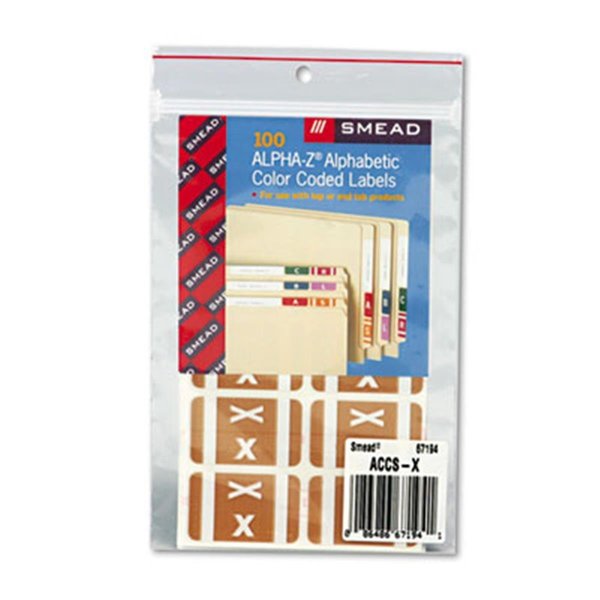 Smead Alpha-Z Color-Coded Second Letter Labels- Letter X- Light Brown- 100/Pack 67194